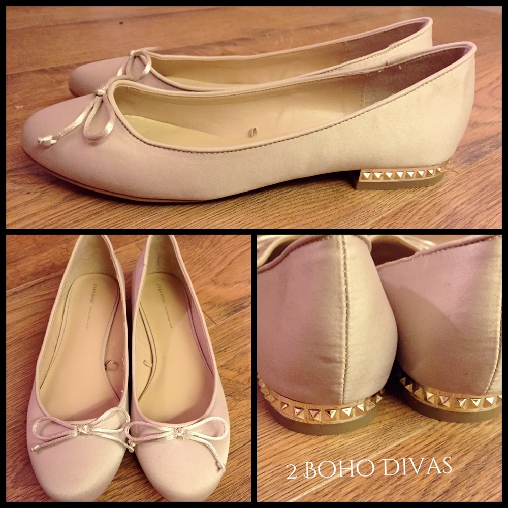 Zara Basic Pale Pink Cream Flats w/ Gold Heel